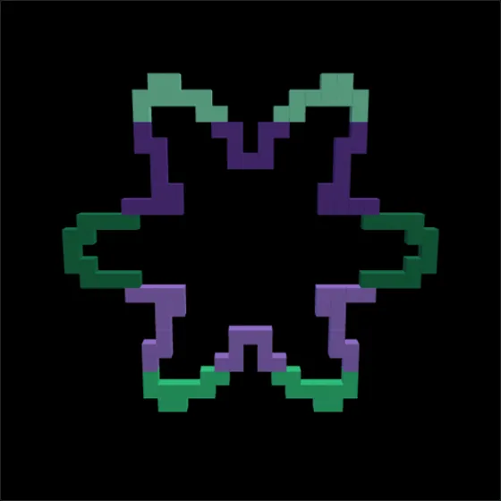 A six-petalled flower outline in voxels