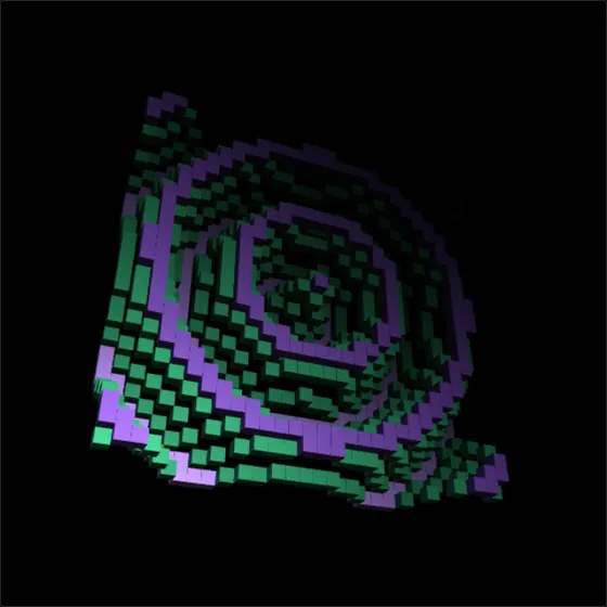 Concentric voxel ripples like a pond